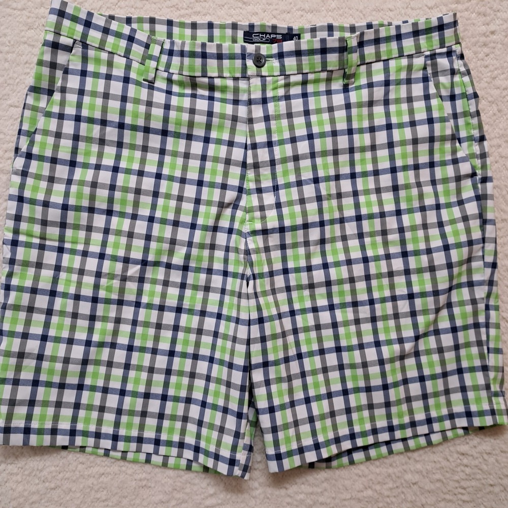 Chaps Golf 78 Shorts White / Lime Green / Blue Plaid Men's 40